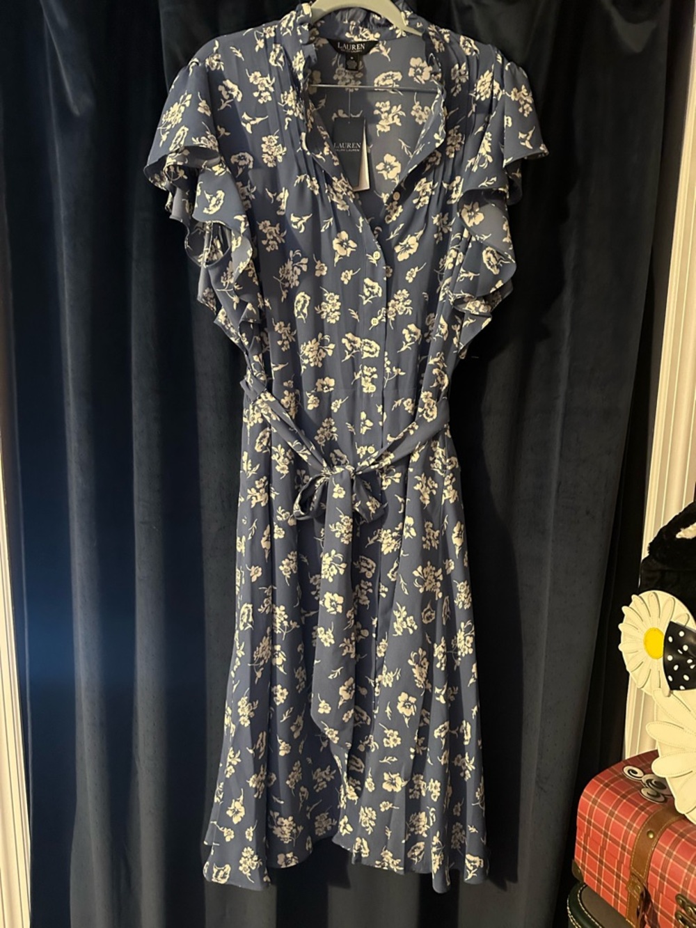 Lauren Ralph Lauren blue& White Floral Ruffle Midi Dress